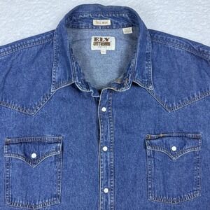 Ely Cattleman Tall Man 2XLT Denim Western Shirt Long Sleeve Cowboy Mens